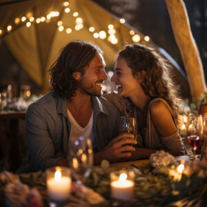 Couple on anniversary romantic dinner