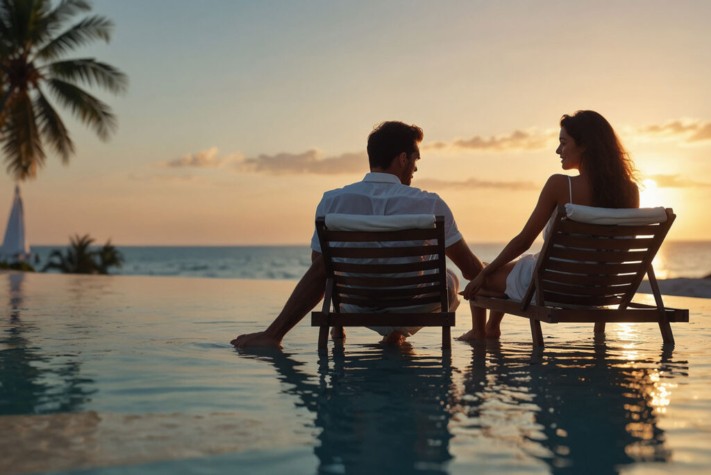 Couple romantic evening on a beautiful beach