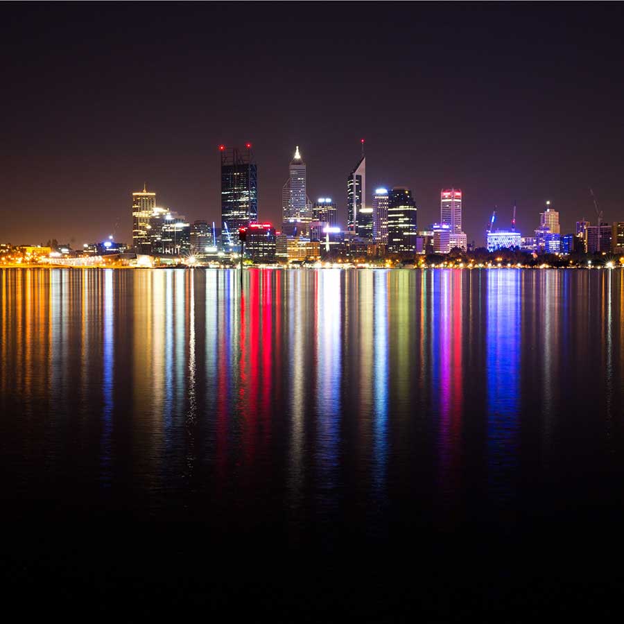 Perth CBD lights reflections 