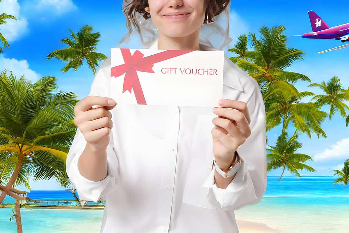 Woman with Mystery Weekend Voucher for Unique Getaways